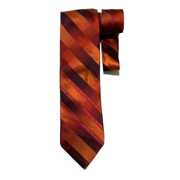 🆕CHRISTIAN LACROIX Orange Striped Monogrammed Silk Tie ITALY 60